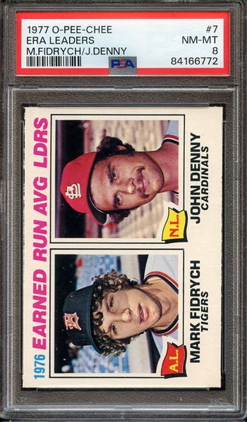 1977 O-PEE-CHEE 7 ERA LEADERS M.FIDRYCH/J.DENNY PSA NM-MT 8