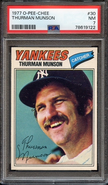 1977 O-PEE-CHEE 30 THURMAN MUNSON PSA NM 7