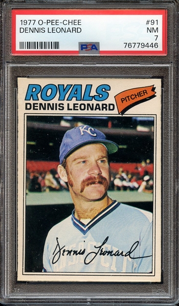 1977 O-PEE-CHEE 91 DENNIS LEONARD PSA NM 7