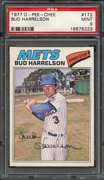 1977 O-PEE-CHEE 172 BUD HARRELSON PSA MINT 9