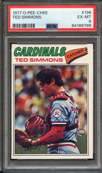 1977 O-PEE-CHEE 196 TED SIMMONS PSA EX-MT 6