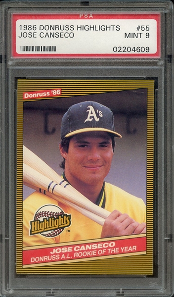 1986 DONRUSS HIGHLIGHTS 55 JOSE CANSECO PSA MINT 9