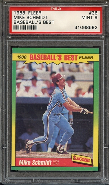 1988 FLEER BASEBALL'S BEST 36 MIKE SCHMIDT BASEBALL'S BEST PSA MINT 9