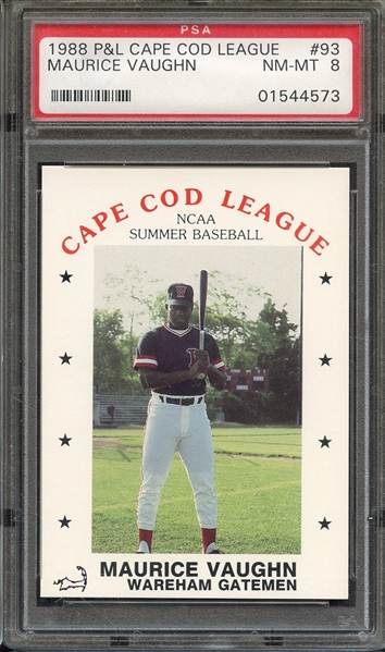 1988 P&L CAPE COD LEAGUE 93 MAURICE VAUGHN PSA NM-MT 8