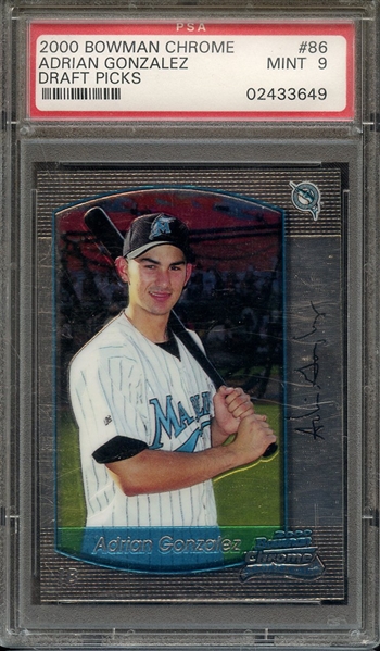 2000 BOWMAN CHROME DRAFT PICKS 86 ADRIAN GONZALEZ DRAFT PICKS PSA MINT 9