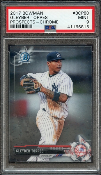 2017 BOWMAN PROSPECTS BCP80 GLEYBER TORRES PROSPECTS-CHROME PSA MINT 9