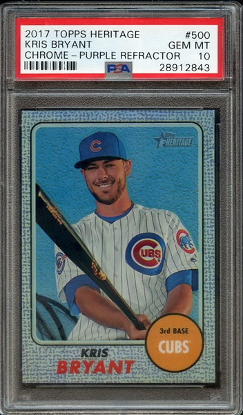 2017 TOPPS HERITAGE 500 KRIS BRYANT CHROME-PURPLE REF. PSA GEM MT 10