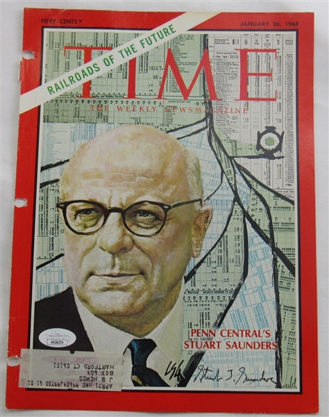 Stuart T Saunders Signed Auto Autograph Time Magazine Cut Cover 1/26/68 JSA AE26274