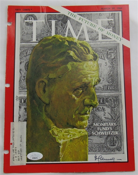 Pierre Paul Schweitzer Signed Auto Autograph Time Magazine Cut Cover 3/29/68 JSA AE26272