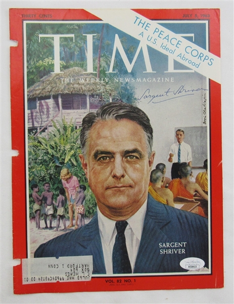 Sargent Shriver Signed Auto Autograph Time Magazine Cut Cover 7/5/63 JSA AE26415