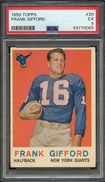 1959 TOPPS 20 FRANK GIFFORD PSA EX 5