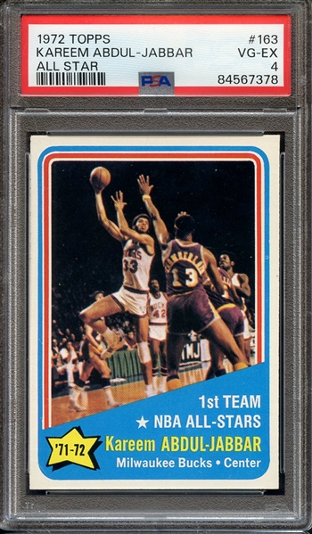 1972 TOPPS 163 KAREEM ABDUL-JABBAR ALL STAR PSA VG-EX 4