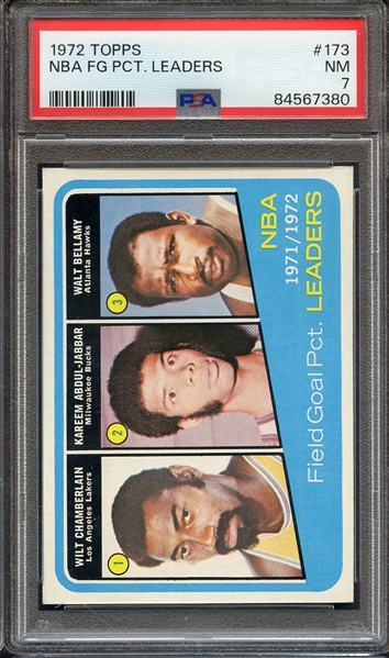 1972 TOPPS 173 NBA FG PCT. LEADERS PSA NM 7