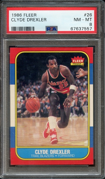 1986 FLEER 26 CLYDE DREXLER PSA NM-MT 8