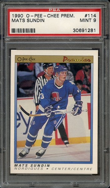 1990 O-PEE-CHEE PREMIER 114 MATS SUNDIN PSA MINT 9