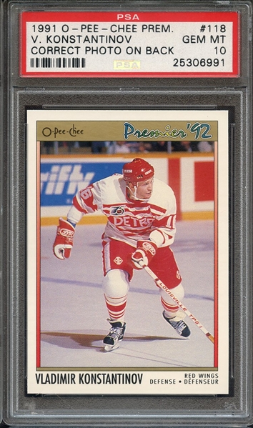 1991 O-PEE-CHEE PREMIER 118 V.KONSTANTINOV CORRECT PHOTO ON BACK PSA GEM MT 10