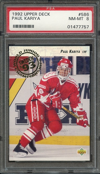 1992 UPPER DECK 586 PAUL KARIYA PSA NM-MT 8