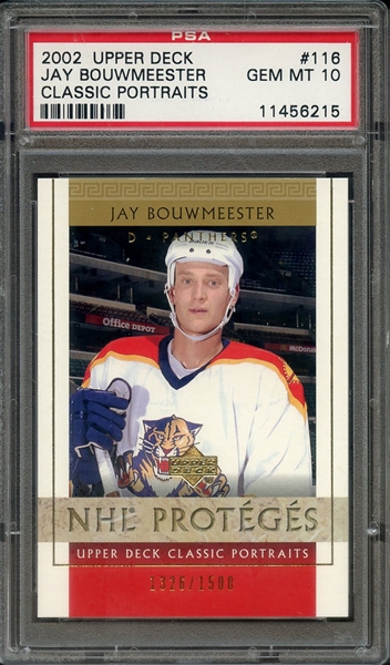 2002 UPPER DECK CLASSIC PORTRAITS 116 JAY BOUWMEESTER CLASSIC PORTRAITS PSA GEM MT 10