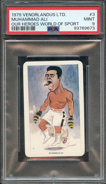 1979 VENORLANDUS LTD. OUR HEROES WORLD OF SPORT 3 MUHAMMAD ALI OUR HEROES WORLD OF SPORT PSA MINT 9