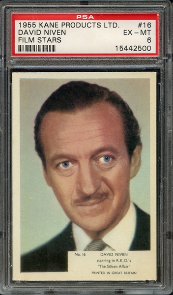 1955 KANE PRODUCTS LTD. FILM STARS 16 DAVID NIVEN FILM STARS PSA EX-MT 6