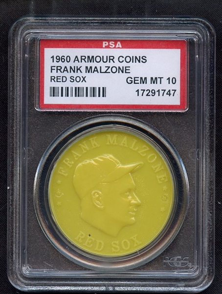 1960 ARMOUR COINS FRANK MALZONE RED SOX PSA GEM MT 10