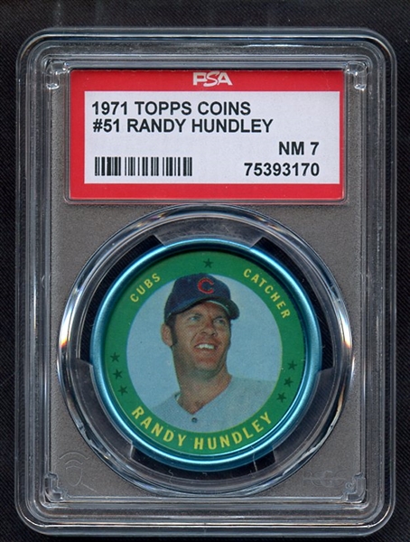 1971 TOPPS COINS 51 RANDY HUNDLEY PSA NM 7