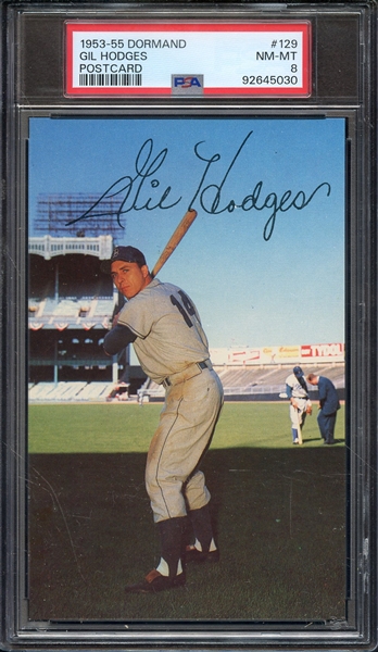 1953-55 DORMAND POSTCARD 129 GIL HODGES POSTCARD PSA NM-MT 8