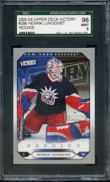 2005 UPPER DECK VICTORY 288 HENRIK LUNDQVIST SGC MINT 96 / 9