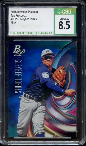 2018 BOWMAN PLATINUM TOP PROSPECTS BLUE GLEYBER TORRES CSG NM-MT+ 8.5