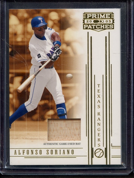 2005 DONURSS PRIME PATCHES ALFONSO SORIANO GAME USED BAT 027/150