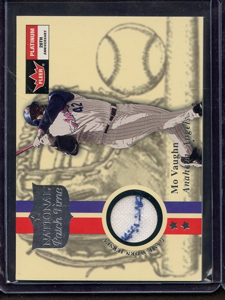 2001 FLEER NATIONAL PATCH TIME MO VAUGHN GAME USED JERSEY