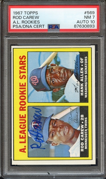 1967 TOPPS 569 SIGNED ROD CAREW PSA NM 7 PSA/DNA AUTO 10