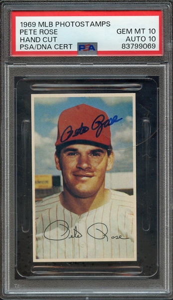 1969 MLP PHOTOSTAMPS SIGNED PETE ROSE PSA GEM MT 10 PSA/DNA AUTO 10