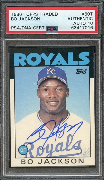 1986 TOPPS TRADED 50T SINGED BO JACKSON PSA AUTHENTIC PSA/DNA AUTO 10