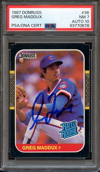 1987 DONRUSS 36 SIGNED GREG MADDUX PSA NM 7 PSA/DNA AUTO 10