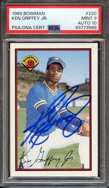 1989 BOWMAN 220 SIGNED KEN GRIFFEY JR PSA MINT 9 PSA/DNA AUTO 10