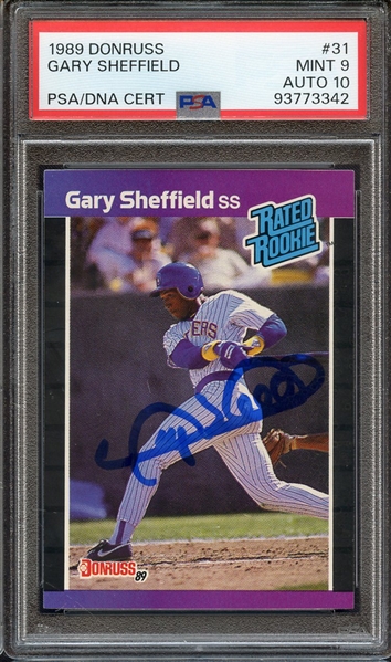 1989 DONRUSS 31 SIGNED GARY SHEFFIELD PSA MINT 9 PSA/DNA AUTO 10