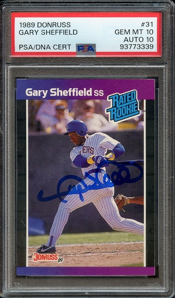 1989 DONRUSS 31 SIGNED GARY SHEFFIELD PSA GEM MT 10 PSA/DNA AUTO 10