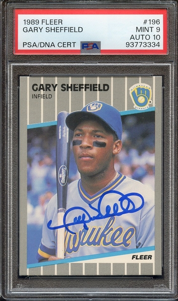 1989 FLEER 196 SIGNED GARY SHEFFIELD PSA MINT 9 PSA/DNA AUTO 10