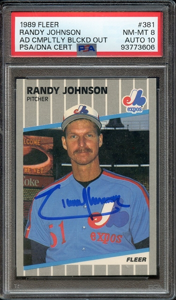 1989 FLEER 381 SIGNED RANDY JOHNSON PSA NM-MT 8 PSA/DNA AUTO 10