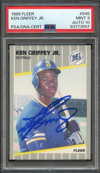 1989 FLEER 548 SIGNED KEN GRIFFEY JR PSA MINT 9 PSA/DNA AUTO 10