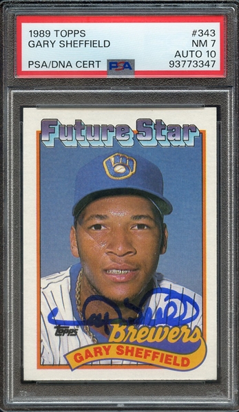 1989 TOPPS 343 SIGNED GARY SHEFFIELD PSA NM 7 PSA/DNA AUTO 10