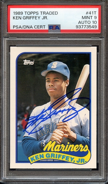 1989 TOPPS TRADED 41T SIGNED KEN GRIFFEY JR PSA MINT 9 PSA/DNA AUTO 10