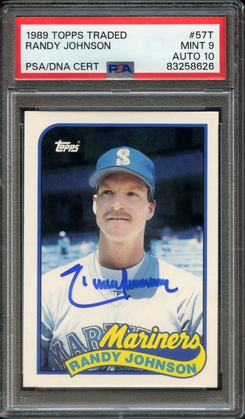 1989 TOPPS TRADED 57T SIGNED RANDY JOHNSON PSA MINT 9 PSA/DNA AUTO 10