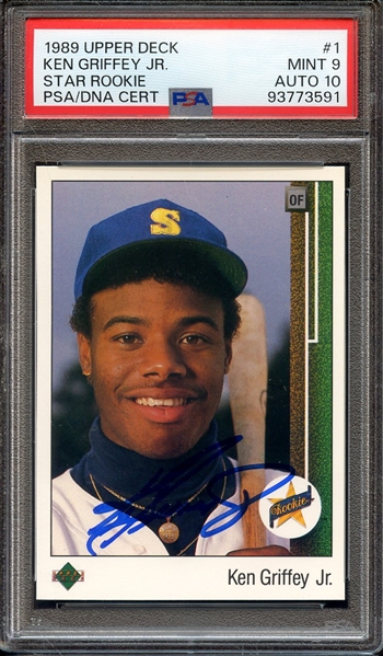 1989 UPPER DECK 1 SIGNED KEN GRIFFEY JR PSA MINT 9 PSA/DNA AUTO 10