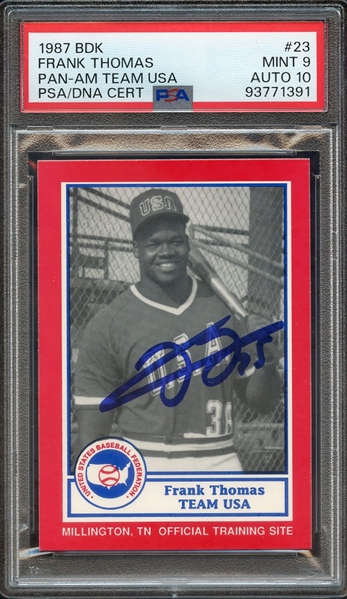 1987 BDK PAN AM TEAM USA 23 SIGNED FRANK THOMAS PSA MINT 9 PSA/DNA AUTO 10