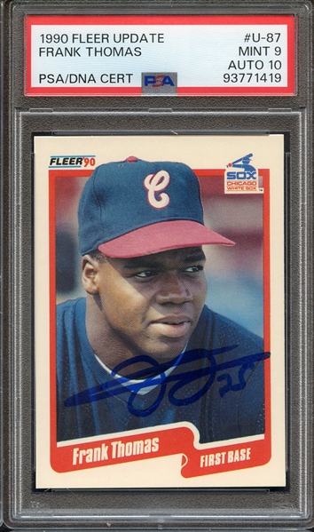 1990 FLEER UPDATE U87 SIGNED FRANK THOMAS PSA MINT 9 PSA/DNA AUTO 10