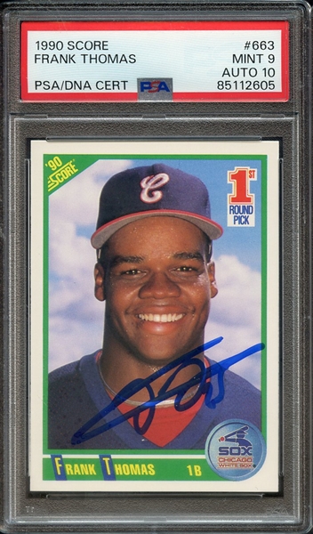 1990 SCORE 663 SIGNED SIGNED FRANK THOMAS PSA MINT 9 PSA/DNA AUTO 10