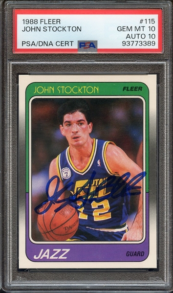 1988 FLEER 115 SINGED JOHN STOCKTON PSA GEM MT 10 PSA/DNA AUTO 10