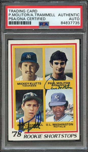 1978 TOPPS 707 SIGNED PAUL MOLITOR ALAN TRAMMELL PSA/DNA AUTO AUTHENTIC